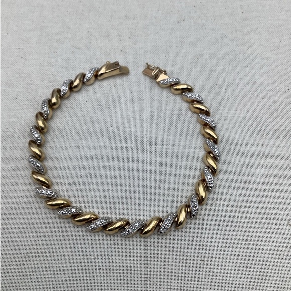 Vintage Gold over Sterling 925 Silver Bracelet with Diamonds - Picture 2 of 3